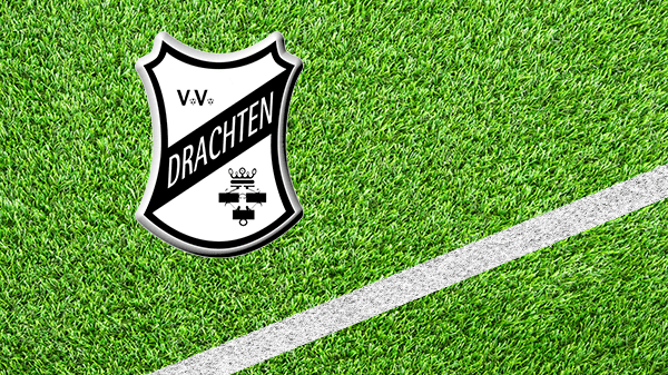 Logo voetbalclub Drachten - VV Drachten - Voetbalvereniging Drachten - in kleur op grasveld met witte lijn - 600 * 337 pixels